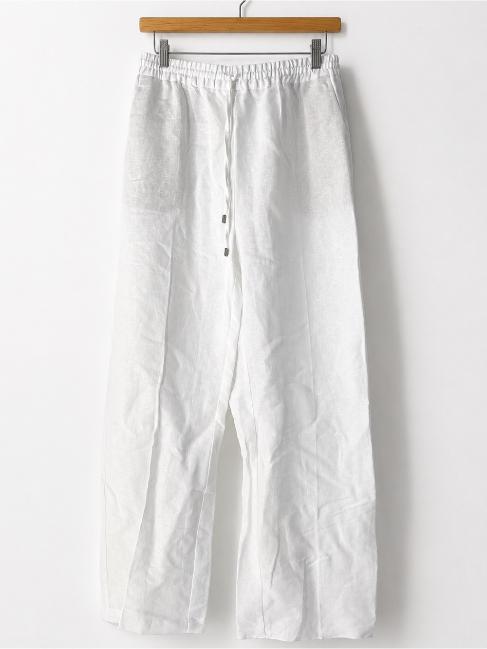 Zara White Linen Cotton Blend High-Waist Straight Trousers, L NWT